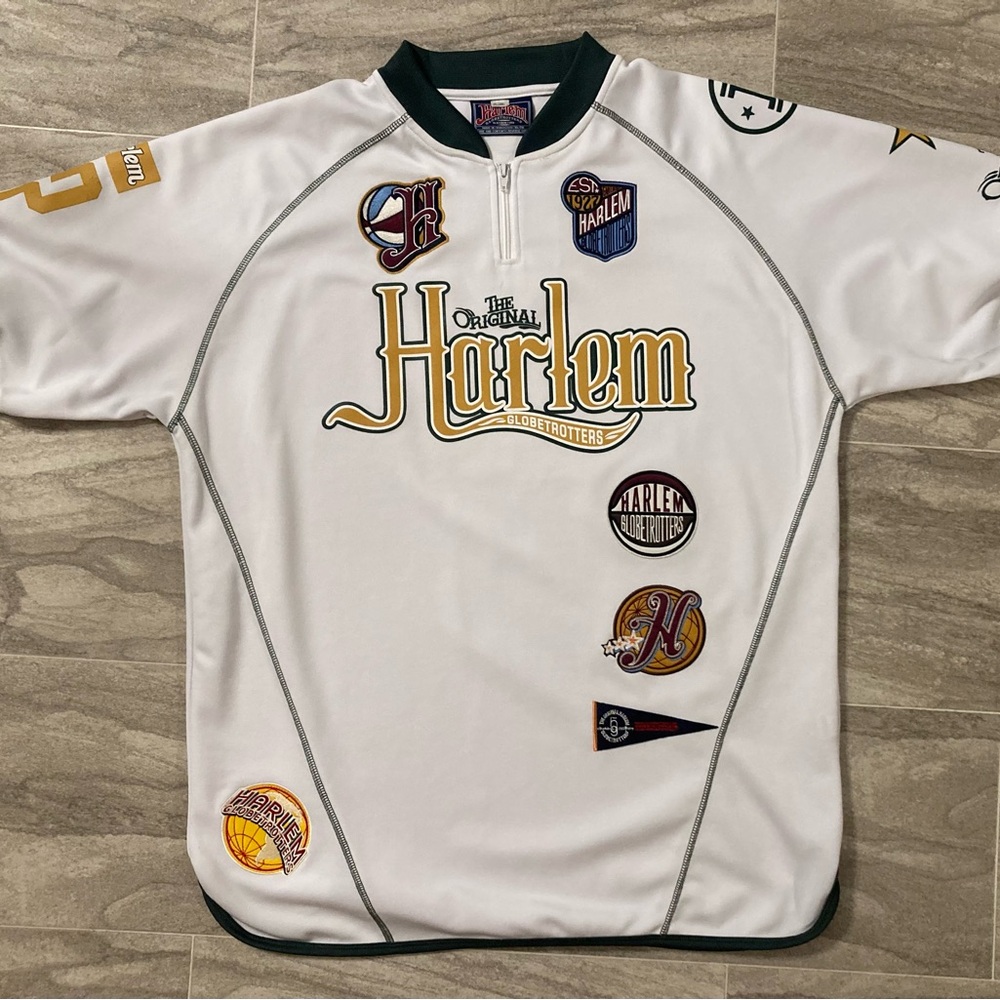 VTG FUBU White Harlem Globetrotters Warm Up Shirt Jersey XL White Patches